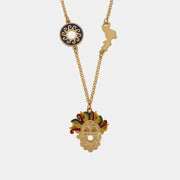 Collana in Metallo con maschera pendente e simboli regione Calabria e sole