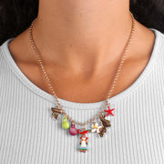 Collana in Metallo con simboli calabresi: peperoncino, cipolla di tropea, fiore, stella marina, colonna e fica