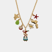 Collana in Metallo con simboli calabresi: peperoncino, cipolla di tropea, fiore, stella marina, colonna e fica