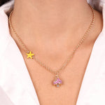 Collana in Metallo con campanella in smalto viola impreziosita da stelle e sole - BYSIMON gioielli