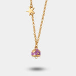 Collana in Metallo con campanella in smalto viola impreziosita da stelle e sole - BYSIMON gioielli