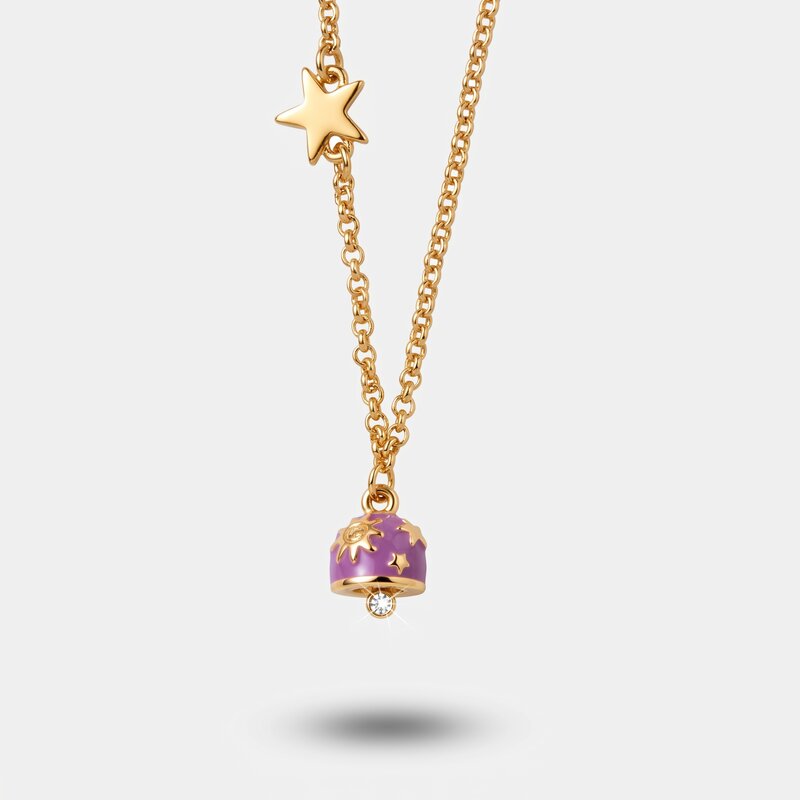 Collana in Metallo con campanella in smalto viola impreziosita da stelle e sole - BYSIMON gioielli
