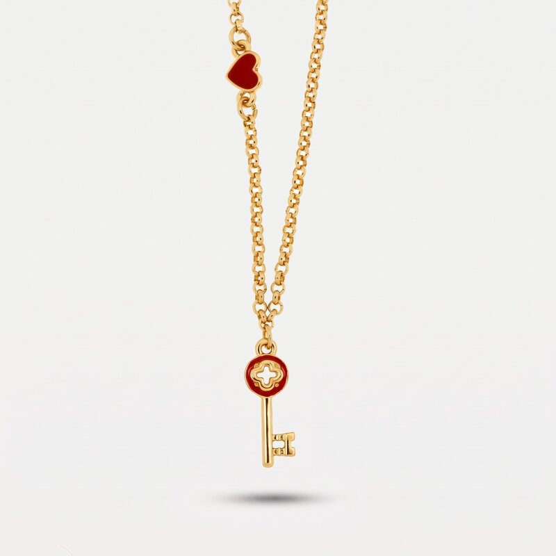 Collana in Metallo con chiave pendente in smalto rosso - BYSIMON gioielli