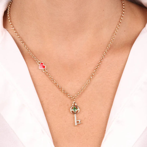 Collana in Metallo con chiave pendente in smalto verde - BYSIMON gioielli