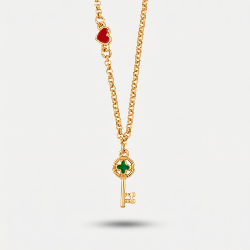 Collana in Metallo con chiave pendente in smalto verde - BYSIMON gioielli