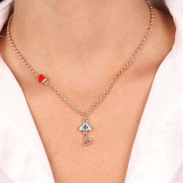 Collana in Metallo con chiave pendente in smalto blu - BYSIMON gioielli