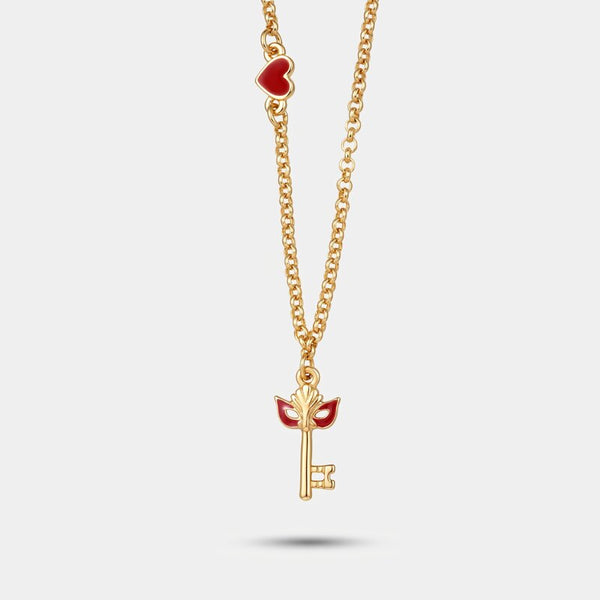 Collana in Metallo con chiave pendente in smalto rosso con maschera - BYSIMON gioielli
