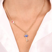 Collana in Metallo con chiave pendente in smalto blu