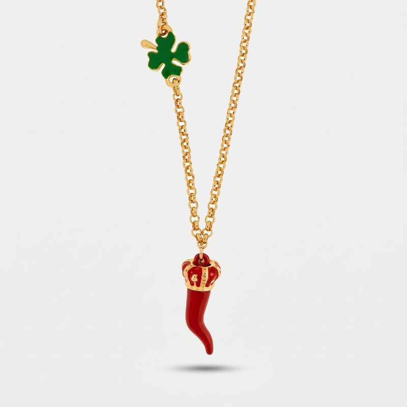 Collana in Metallo con cornetto portafortuna impreziosito da smalto rosso - BYSIMON gioielli