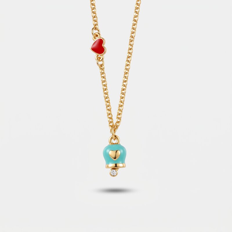 Collana in Metallo con campanella portafortuna impreziosita da smalto turchese - BYSIMON gioielli