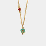 Collana in Metallo con campanella portafortuna impreziosita da smalto turchese - BYSIMON gioielli