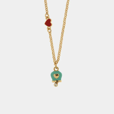Collana in Metallo con campanella portafortuna impreziosita da smalto turchese - BYSIMON gioielli