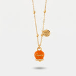 Collana in Metallo campanella portafortuna in smalto arancione, con scritta Capri a rilievo e cristalli bianchi