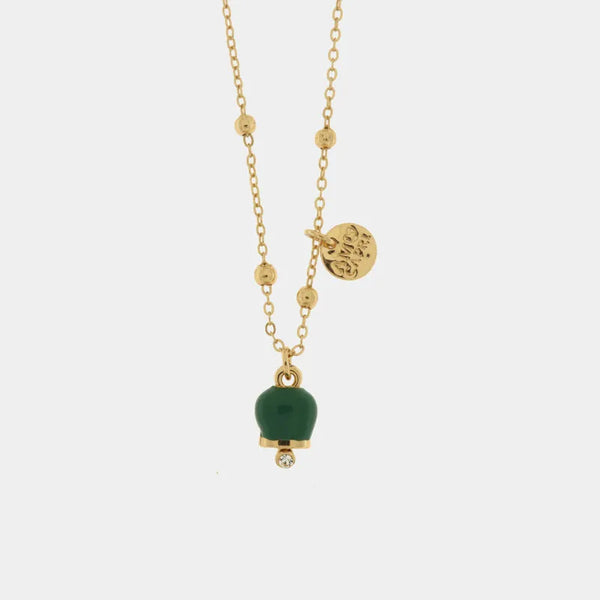 Collana in Metallo con campanella in smalto verde - BYSIMON gioielli