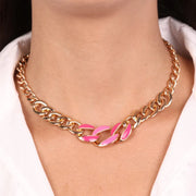 Collana in Metallo con catene in smalto rosa