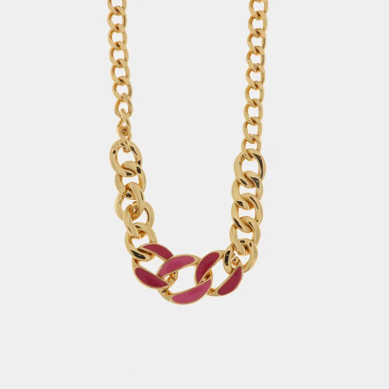 Collana in Metallo con catene in smalto rosa