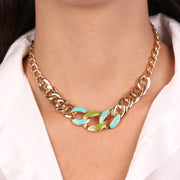 Collana in Metallo con catena impreziosita da smalto verde