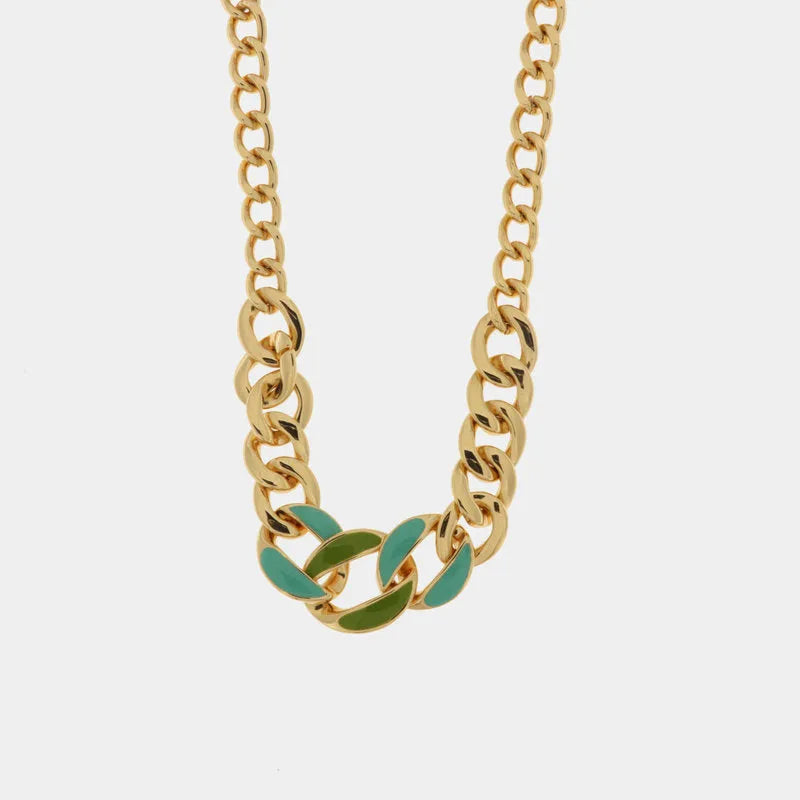 Collana in Metallo con catena impreziosita da smalto verde