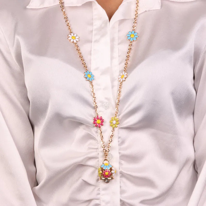 Collana in Metallo con campanella portafortuna impreziosita da fiori colorati - BYSIMON gioielli