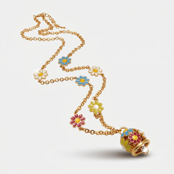 Collana in Metallo con campanella portafortuna impreziosita da fiori colorati - BYSIMON gioielli