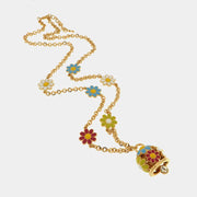 Collana in Metallo con campanella portafortuna impreziosita da fiori colorati
