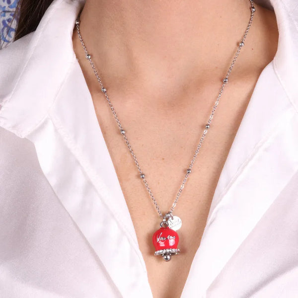 Collana in Metallo con campanella pendente rossa - BYSIMON gioielli