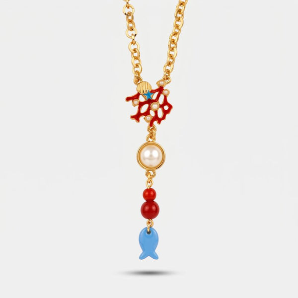 Collana in Metallo con corallo e pesciolino pendente BYS - gioiello BySimon