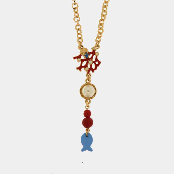 Collana in Metallo con corallo e pesciolino pendente BYS - gioiello BySimon