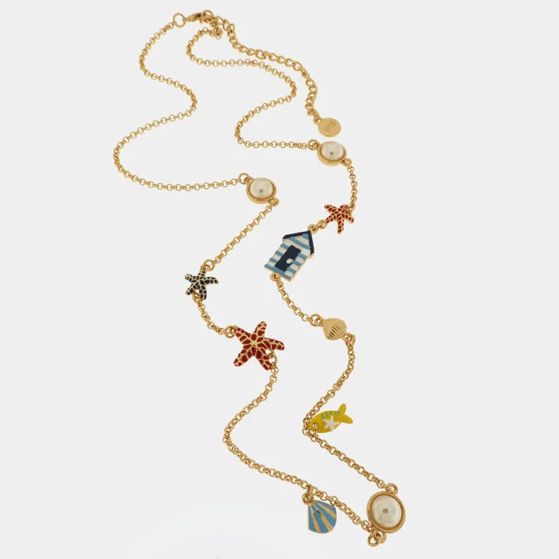 Metal necklace with marine symbols