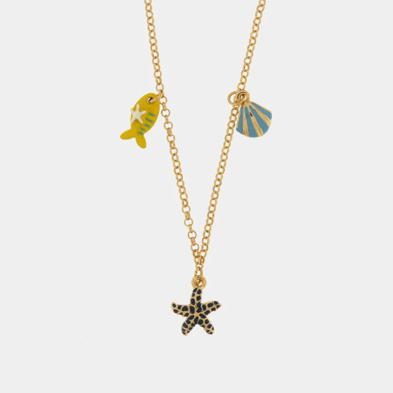Metal necklace with starfish and fish
