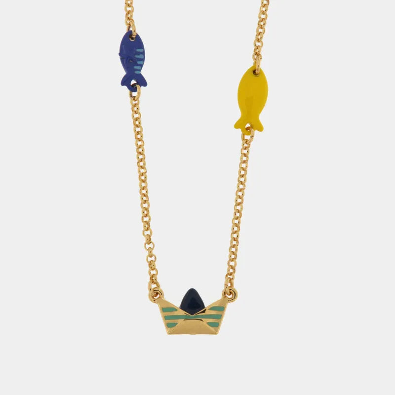Metal necklace with boat and fish