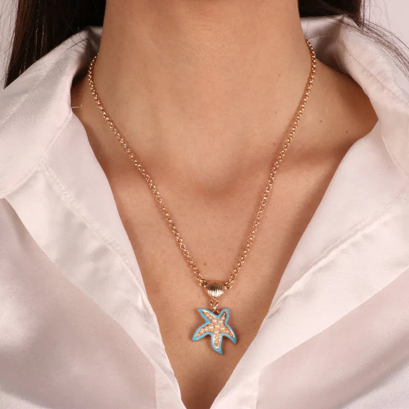 Metal necklace with blue starfish