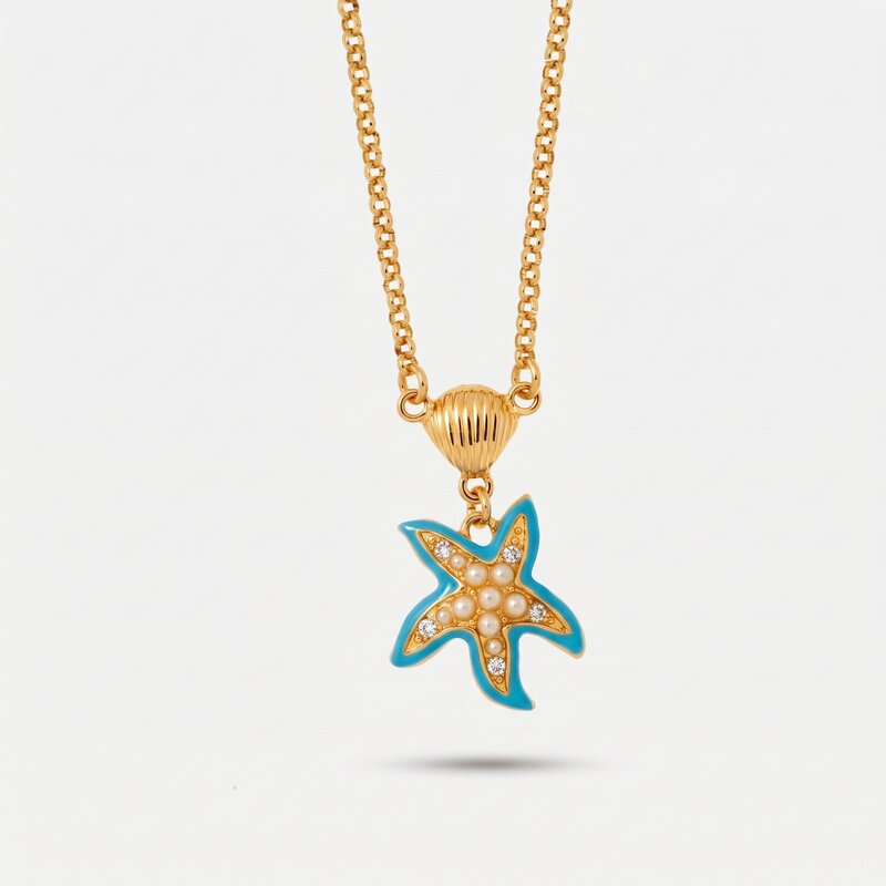 Collana in Metallo con stella marina azzurra - BYSIMON gioielli