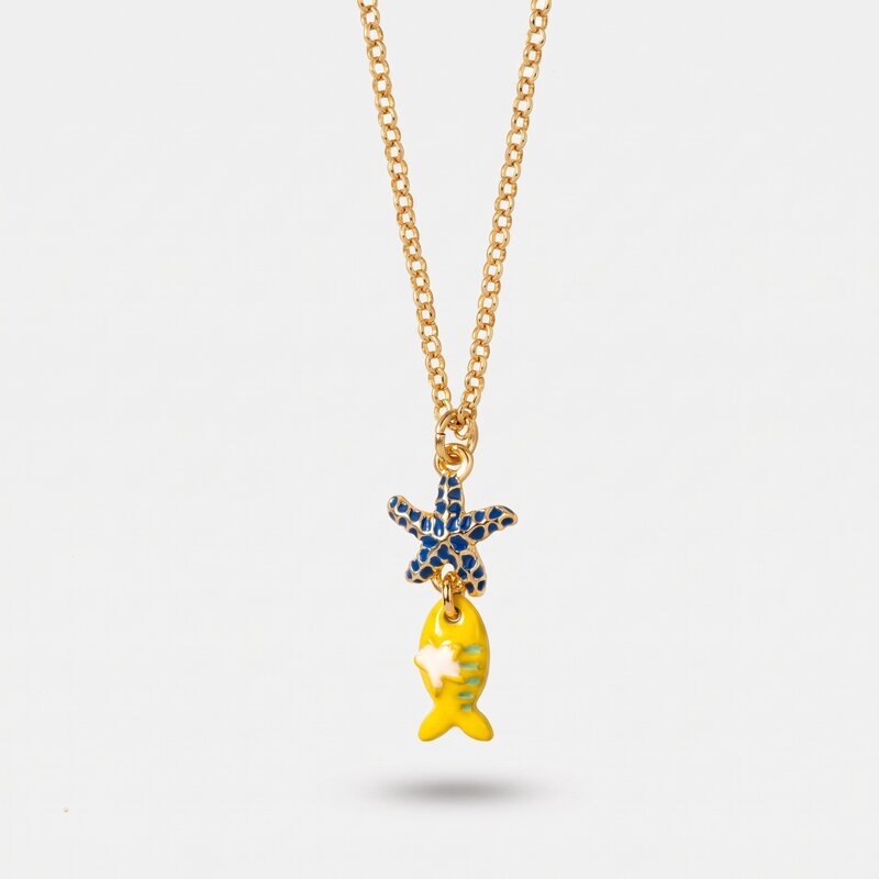 Collana in Metallo con pesciolino giallo pendente e stella marina - BYSIMON gioielli