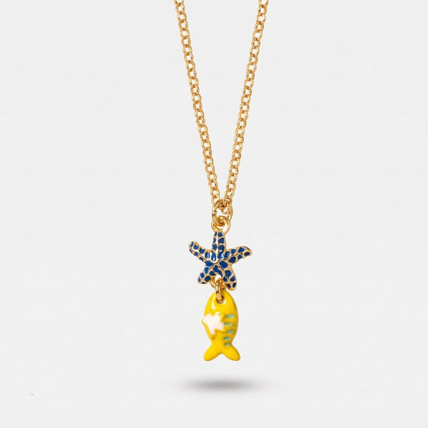 Collana in Metallo con pesciolino giallo pendente e stella marina - BYSIMON gioielli