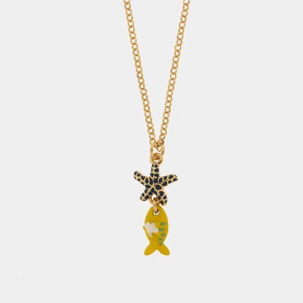 Collana in Metallo con pesciolino giallo pendente e stella marina - BYSIMON gioielli