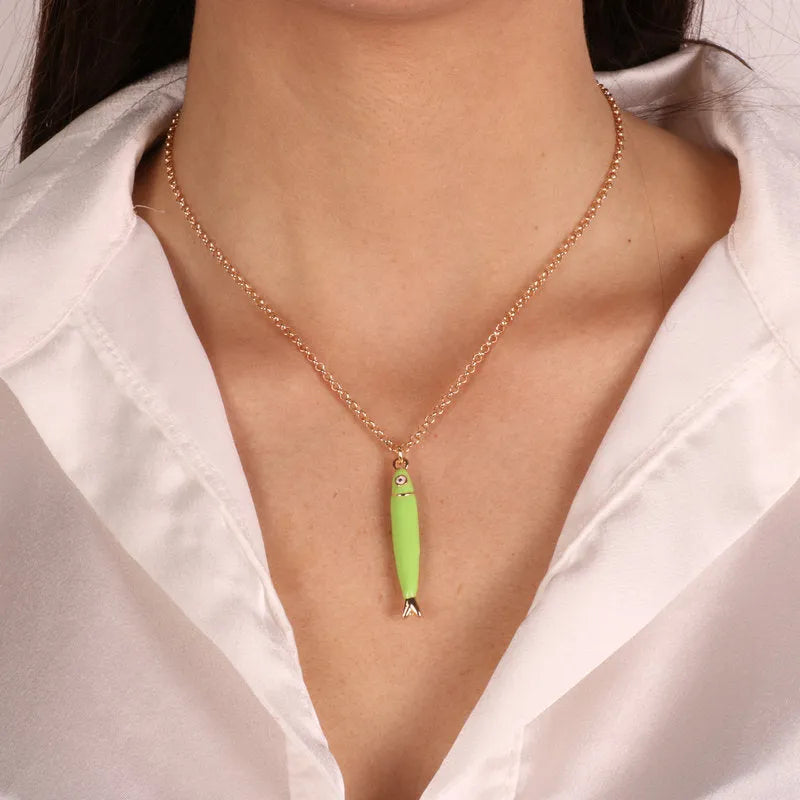 Metal necklace with colored fish