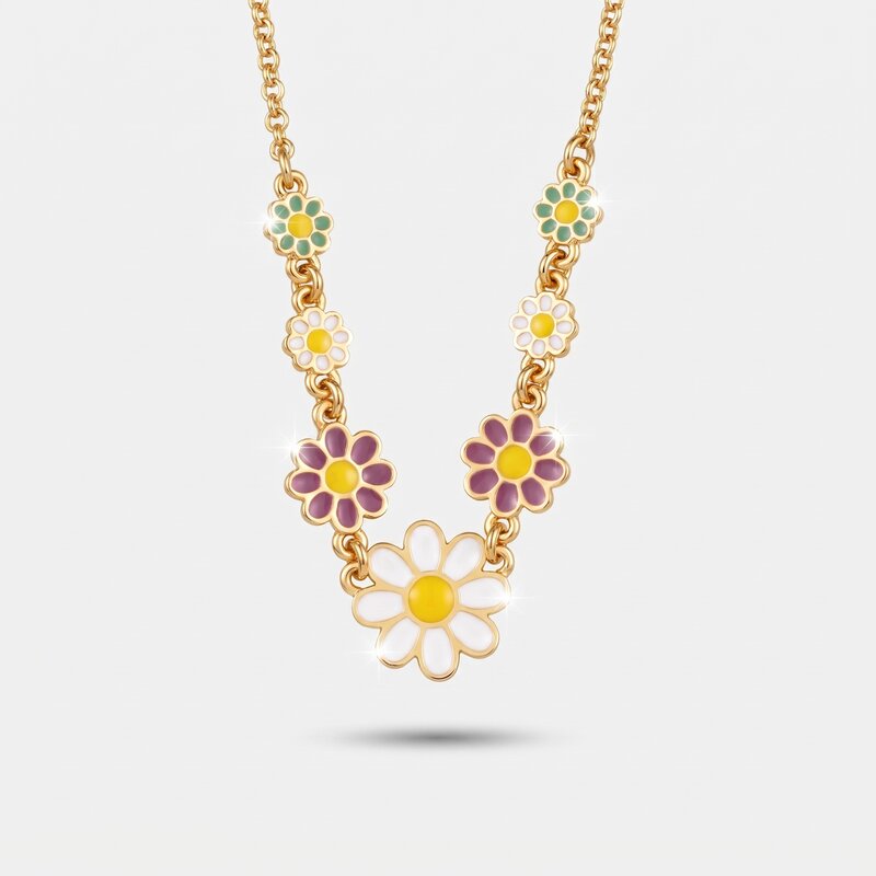 Collana in Metallo con margherite colorate - BYSIMON gioielli