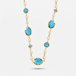 Collana in Metallo con cristalli blu ispirati al vetro di Murano e perle