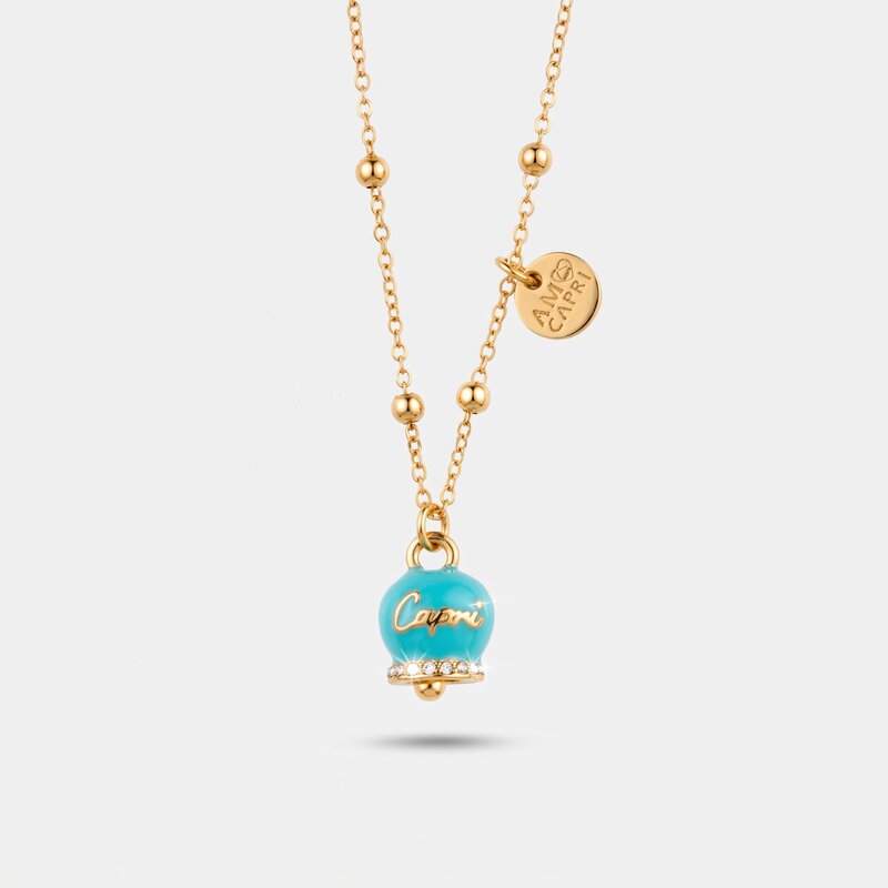 Collana in Metallo con campanella smaltata azzurra