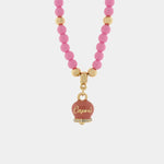 Collana in Metallo con perline e campanellina smaltata rosa