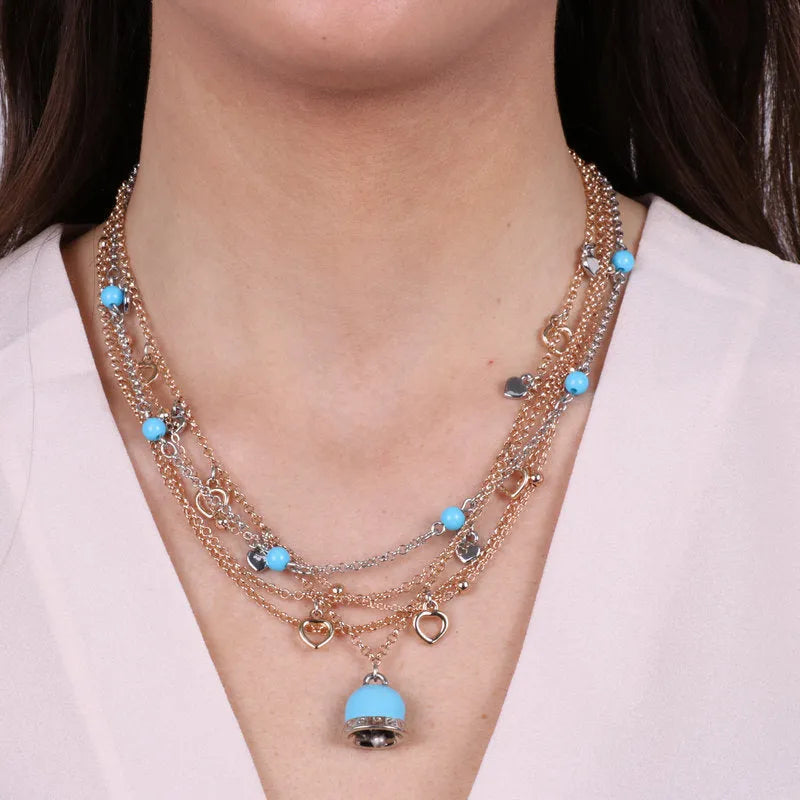 Collana in Metallo con cuori e campana turchese pendenti - BYSIMON gioielli