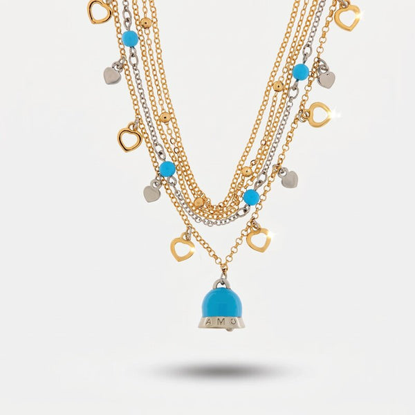 Collana in Metallo con cuori e campana turchese pendenti - BYSIMON gioielli