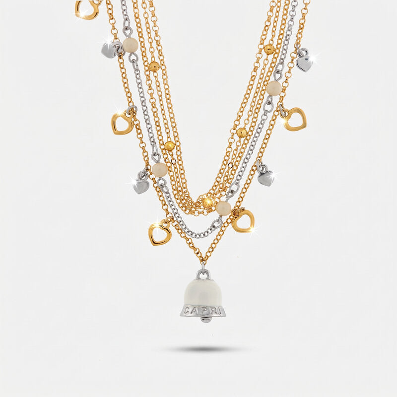 Collana in Metallo con cuori e campana bianca pendenti - BYSIMON gioielli