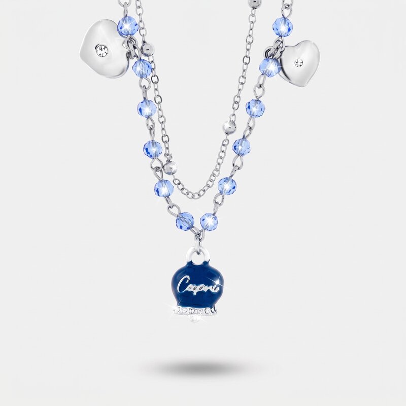 Collana in Metallo con campanella smaltata blu e perline