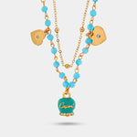 Collana in Metallo con campana smaltata turchese e cuoricini pendenti