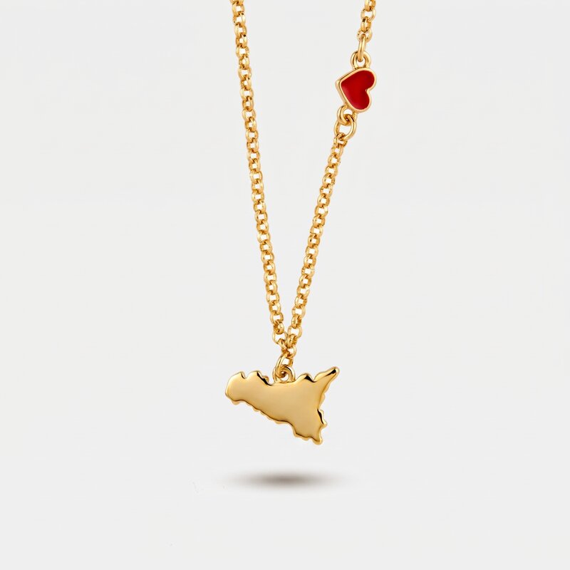 Collana in Metallo con cuoricino e simbolo Sicilia  pendente - BYSIMON gioielli