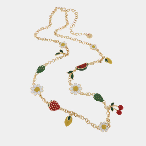 Collana in Metallo lunga con frutta e margherite pendenti - BYSIMON gioielli