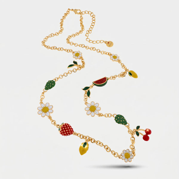 Collana in Metallo lunga con frutta e margherite pendenti - BYSIMON gioielli