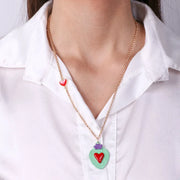 Collana in Metallo con cuore sacro verde e rosso